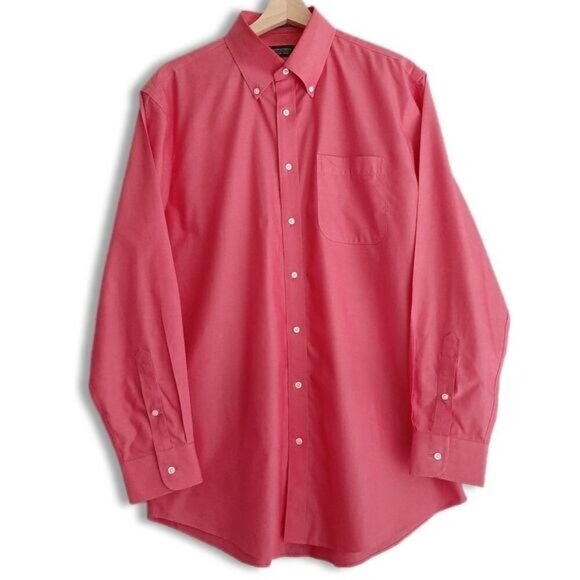 NORDSTROM 100% Cotton Traditional Fit Button Down Shirt Pink Men's Sz 16 / 34 - Picture 1 of 11